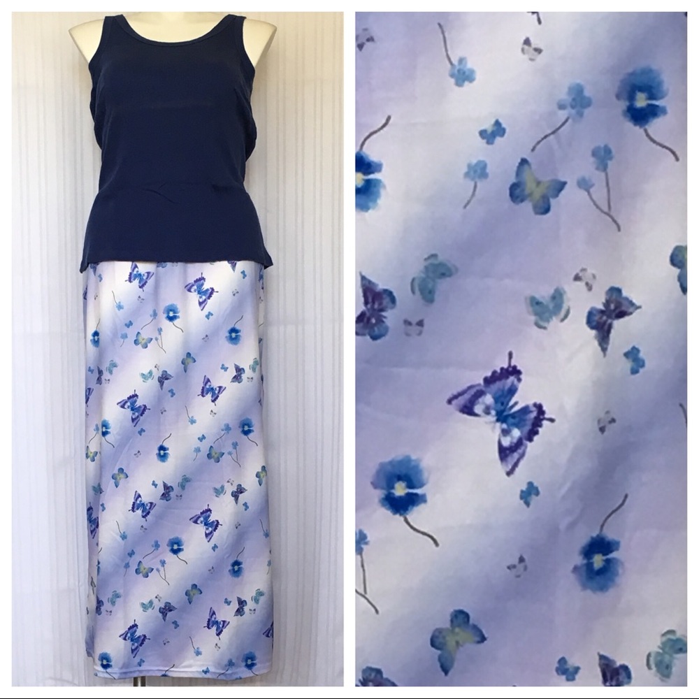 Blue & purple butterfly maxi skirt w/side slits